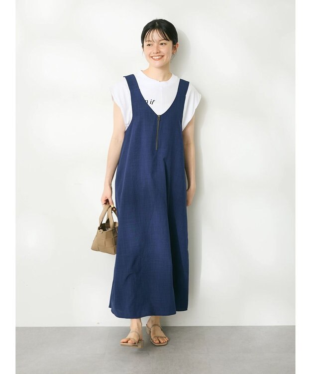 CRAFT STANDARD BOUTIQUE 前後2WAY麻調パネルワンピース Navy