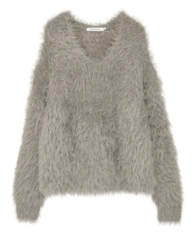 AMERICAN HOLIC Vネックシャギーニットプルオーバー Gray Beige