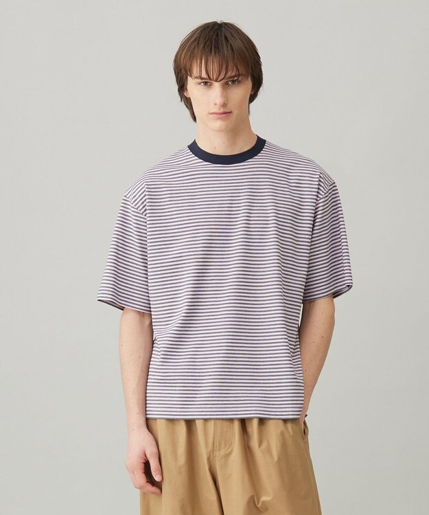 UNFILO MENS 【男女兼用】スマート ストレッチ ワイドTEE【ギフトにもおすすめ】 ピンクボーダー