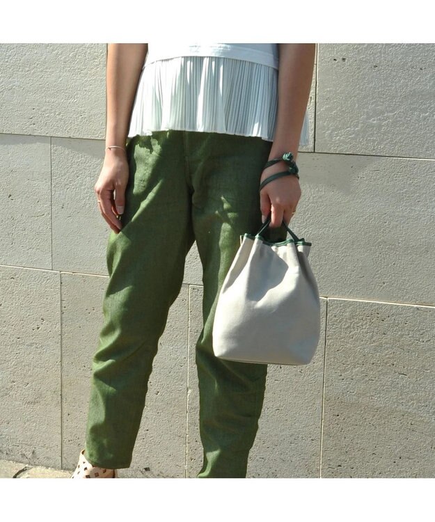 UNBILLION perche パラフィン防水キャンバスドロストショルダーバッグ グレーグリーン