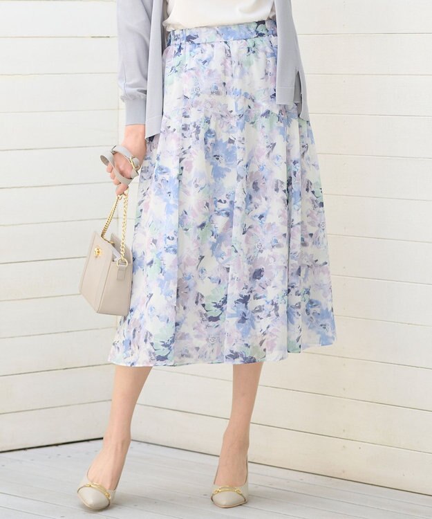 ANY SIS 【洗える】アクアフローラル スカート ブルー系