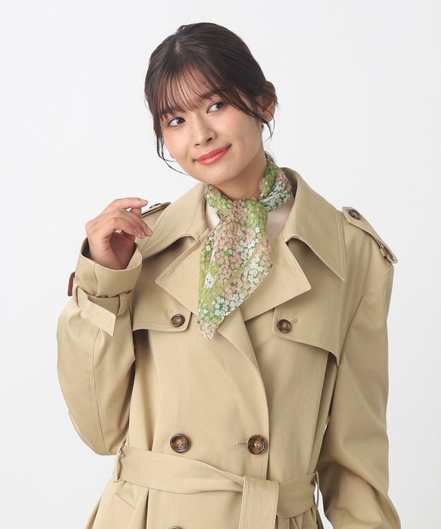 MOONBAT 【WEB限定】PAUL & JOE ACCESSOIRES シルクシフォンスカーフ 58×58cm オリーブグリーン(Hide and seek in the flowers)