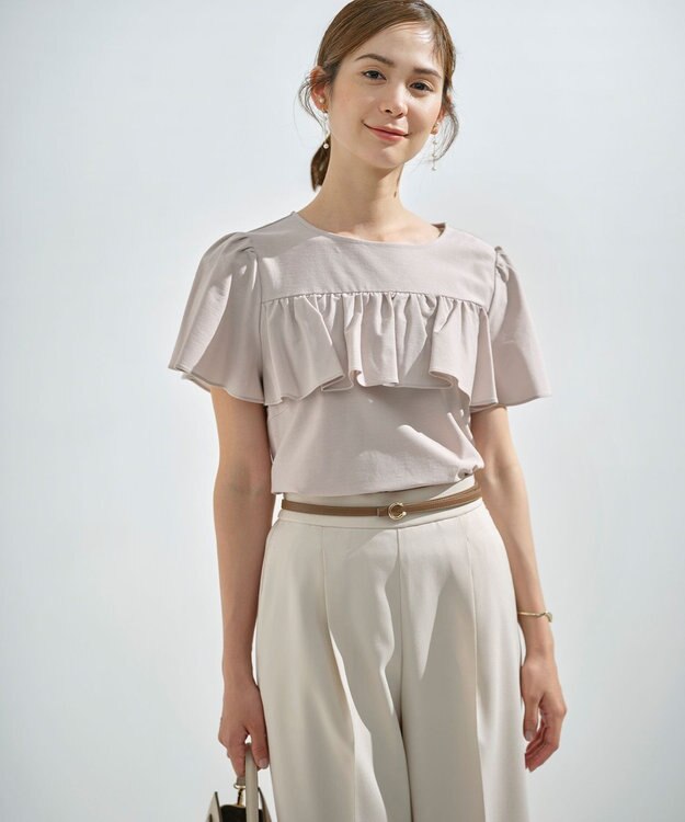 組曲 ツイルジャジー フリルカットソー ピンクグレージュ系