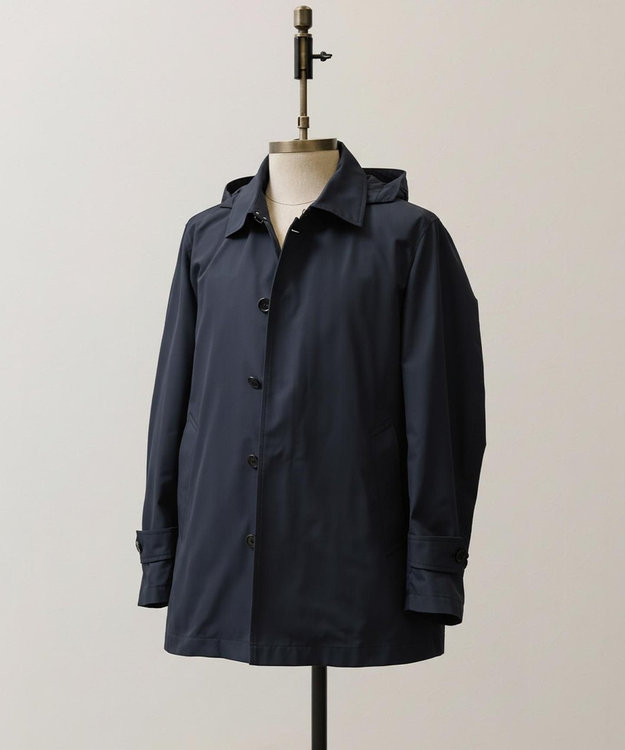 J.PRESS MEN 【オンオフ兼用 / ストレッチ / 撥水】トリコット3レイヤーバルマカンショートコート / フードデタッチャブル ネイビー系