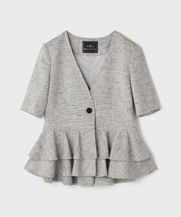 GRACE CONTINENTAL ペプラムツイードジャケット グレー