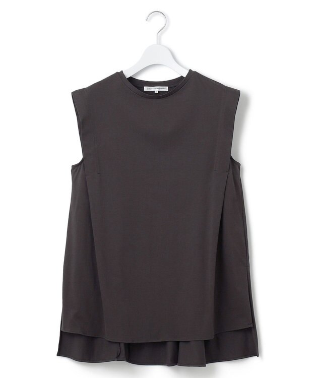 23区 L 【洗える】コンパクトヤーン フレアデザイン ノースリーブ カットソー ブラウン系