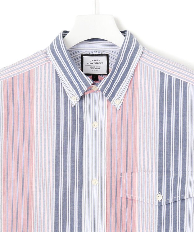 J.PRESS YORK STREET 【UNISEX】ランダムストライプ シャツ レッド系1
