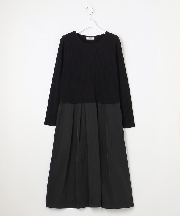 J.PRESS LADIES 【WEB限定・洗える】ニット コンビ ワンピース ブラック系