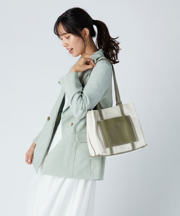 LA BAGAGERIE 【veganview】w handle canvas mini tote カーキ