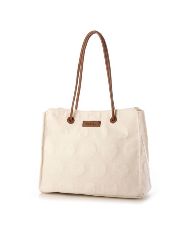 Y'SACCS ヒートエンボス ポルカドットキャンバストートSサイズ キャメル