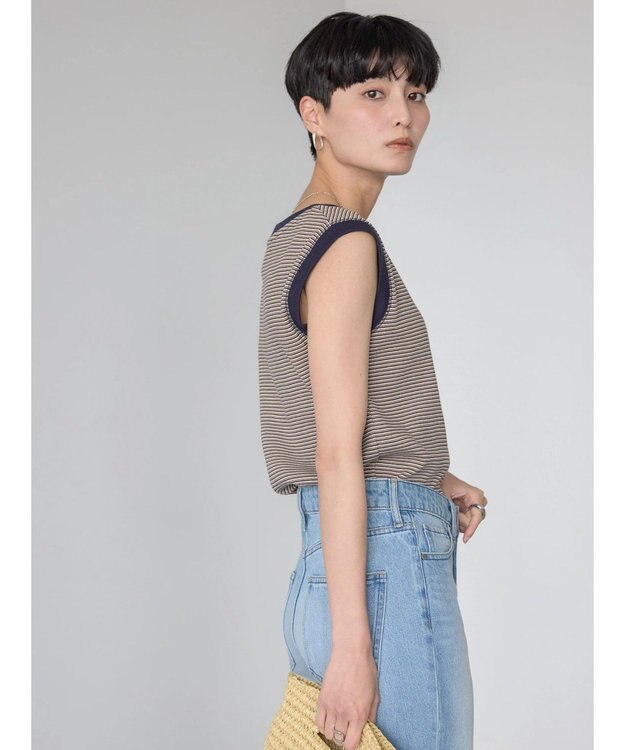 AMERICAN HOLIC ミジンボーダーノースリーブカットプルオーバー Navy