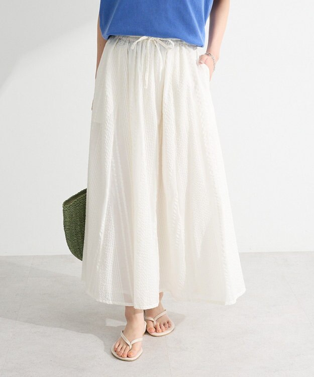 Green Parks Ｉ　シアーサッカーギャザースカート Ivory