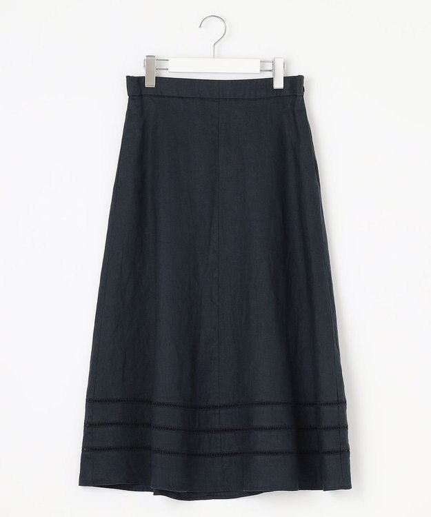 自由区 【XSサイズ～/洗える/セット可】エンブロイダリーリネン フレアスカート ネイビー系