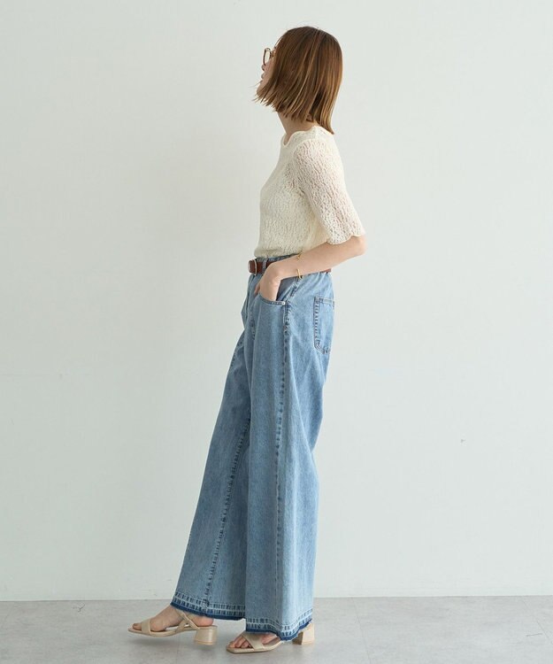 YECCA VECCA 5分袖レースシアートップス Ivory