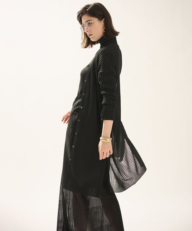 uncrave シアーニット リブロングカーディガン ブラック