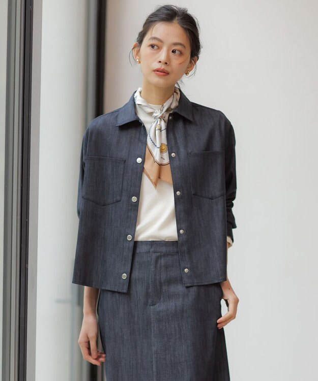 J.PRESS LADIES L セルロースシャンブレー ジャケット ネイビー系