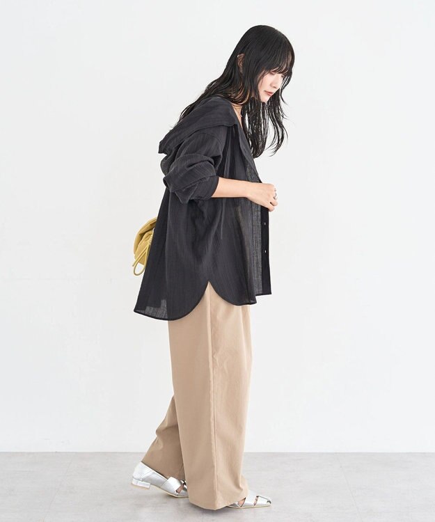 Green Parks シアーフードシャツ Black