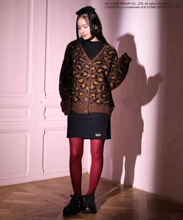 Green Parks ■ＬＯＶＥ　ＢＯＡＴ　ロゴ刺繍ニットカーディガン Leopard
