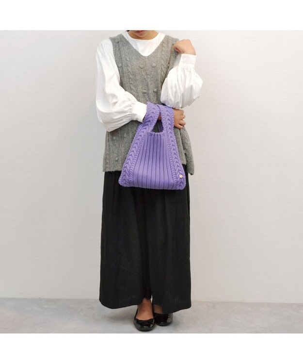 UNBILLION cachecache ケーブル編みショッパーバッグ ラベンダー