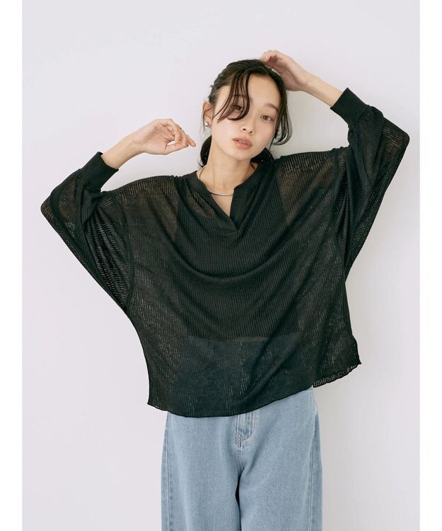 earth music&ecology シアーリブドルマンプルオーバー Black