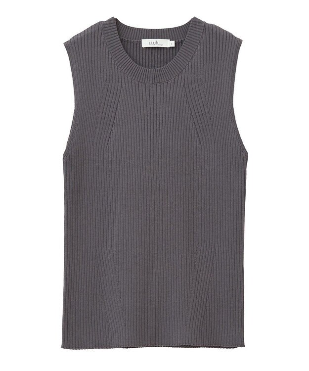 earth music&ecology ランダムリブノースリーブニット Charcoal Gray