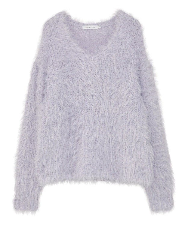 AMERICAN HOLIC Vネックシャギーニットプルオーバー ライラック