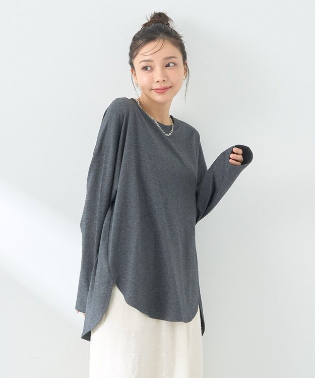 earth music&ecology ラウンドルーズロンＴ Charcoal Gray