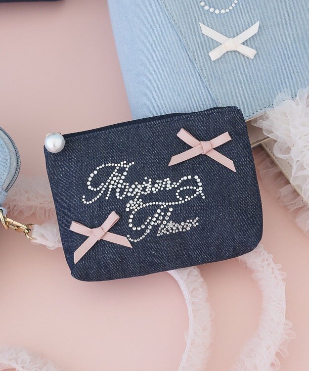 Maison de FLEUR ラインストーンデニムポーチ Indigo