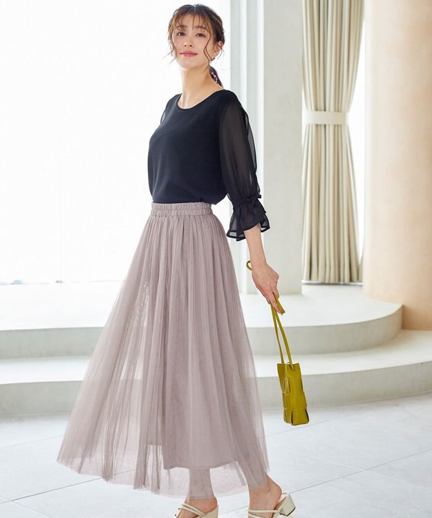 Tiaclasse チュールスカート グレージュ