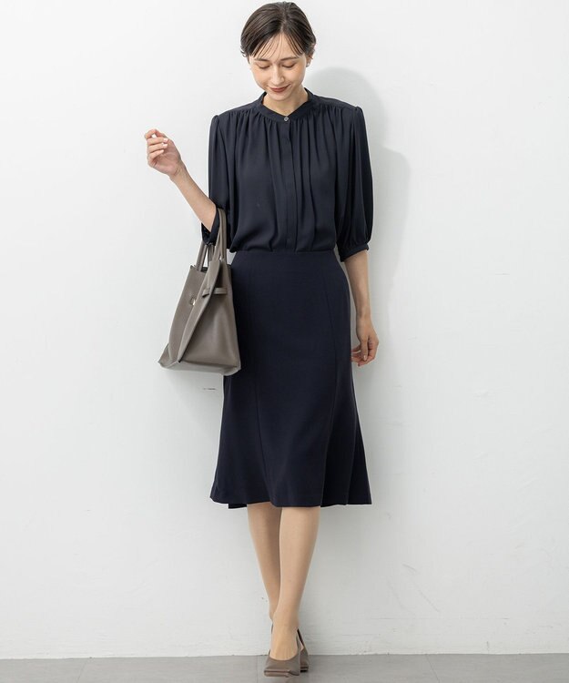 23区 【セットアップ対応】トリアセダブルジョーゼット スカート ネイビー系