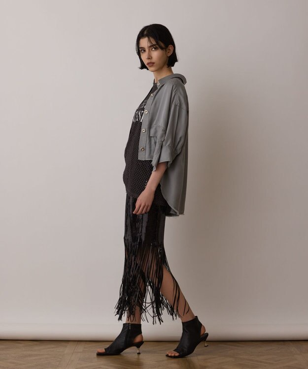 GRACE CONTINENTAL スパンコールフリンジスカート ブラック