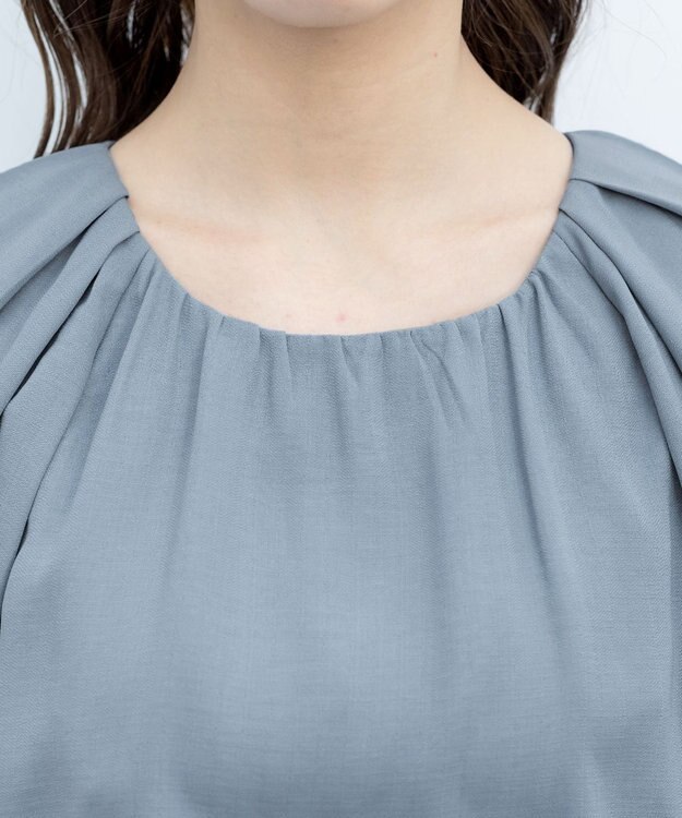 Tiaclasse L 【洗える】麻調ギャザーワンピース ブルー