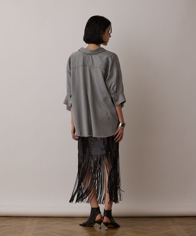 GRACE CONTINENTAL スパンコールフリンジスカート ブラック