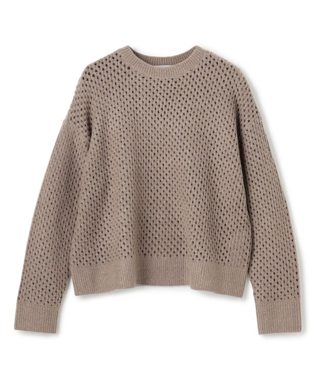 UNFILO L 【野呂佳代さん着用】ふわふわニット メッシュプルオーバー モカ