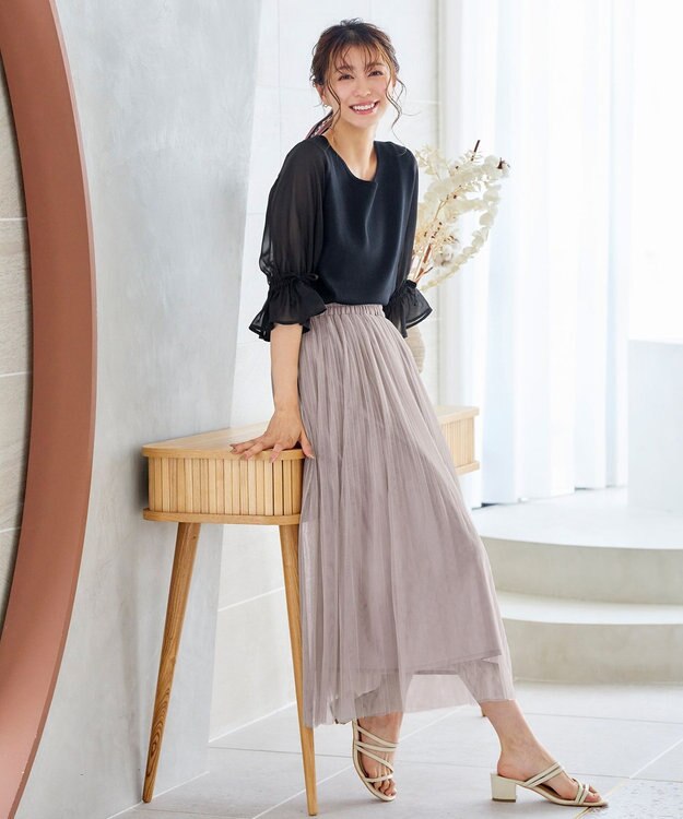 Tiaclasse チュールスカート グレージュ