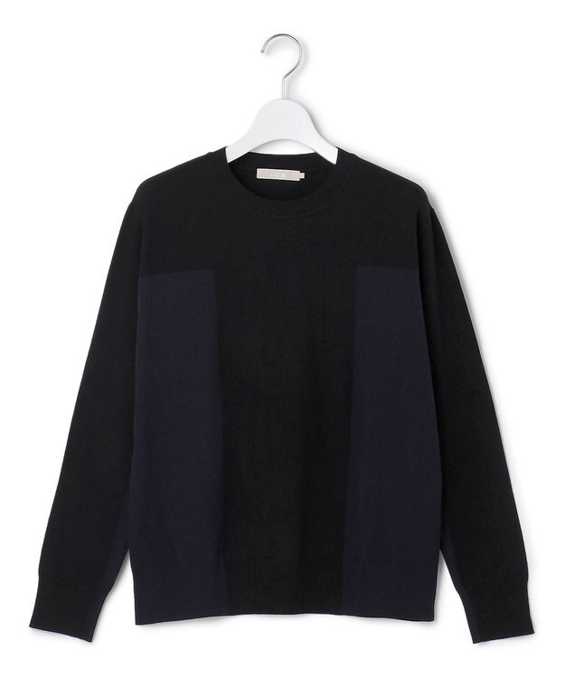 ICB 【洗える】マットヴィスコースポリエステル ブロッキングニット ブラック×ネイビー系