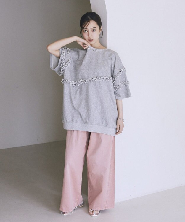 earth music&ecology イージータックワイドデニム Pink