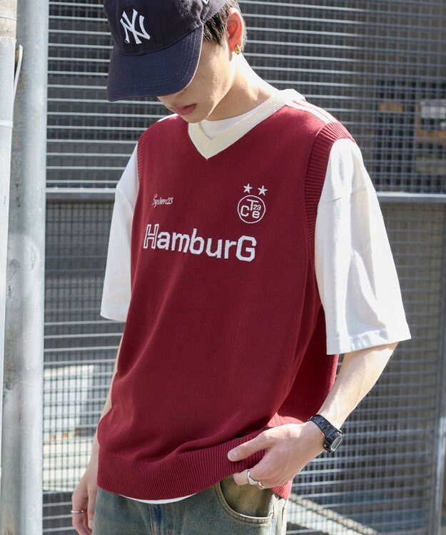 WEGO 【２点SET】アンサンブルゲームロゴニットベスト ワイン