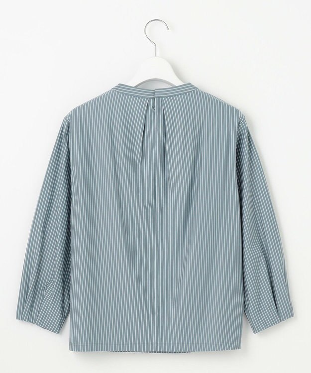 J.PRESS LADIES ストライプジャージー モックネック カットソー グレイッシュグリーン系