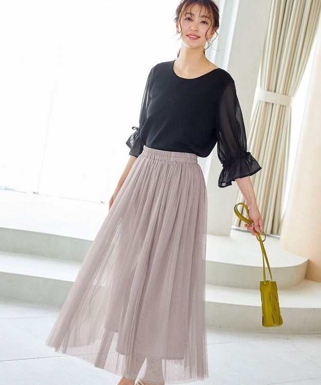 Tiaclasse チュールスカート グレージュ