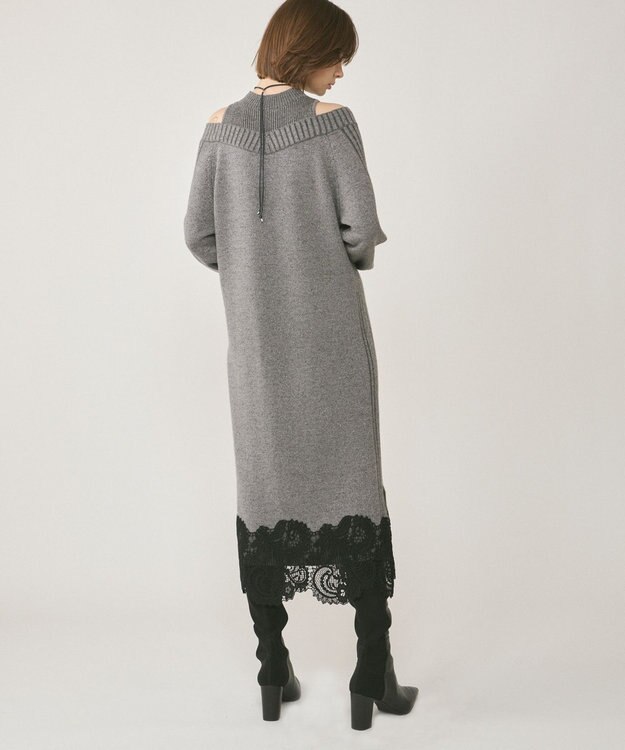 GRACE CONTINENTAL レイヤードレースニットワンピース グレー