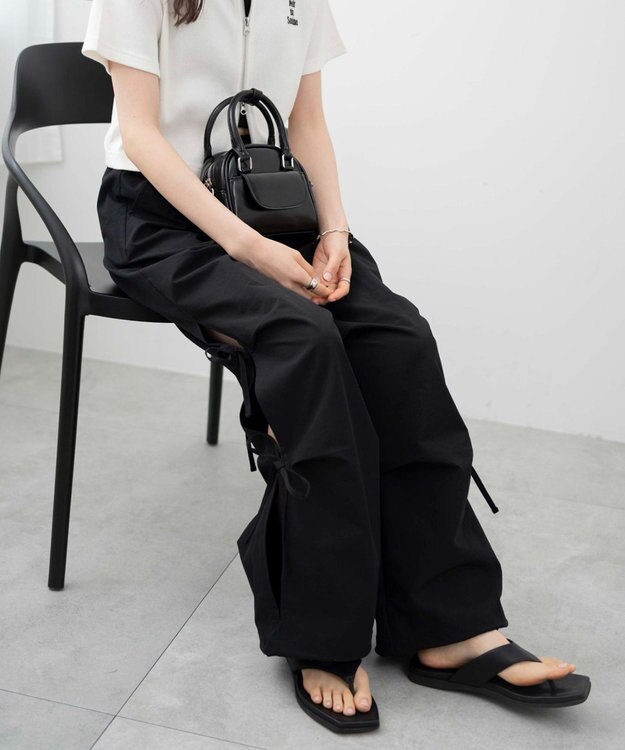 WEGO 【ウエストゴム】サイドリボンパラシュートパンツ ブラック