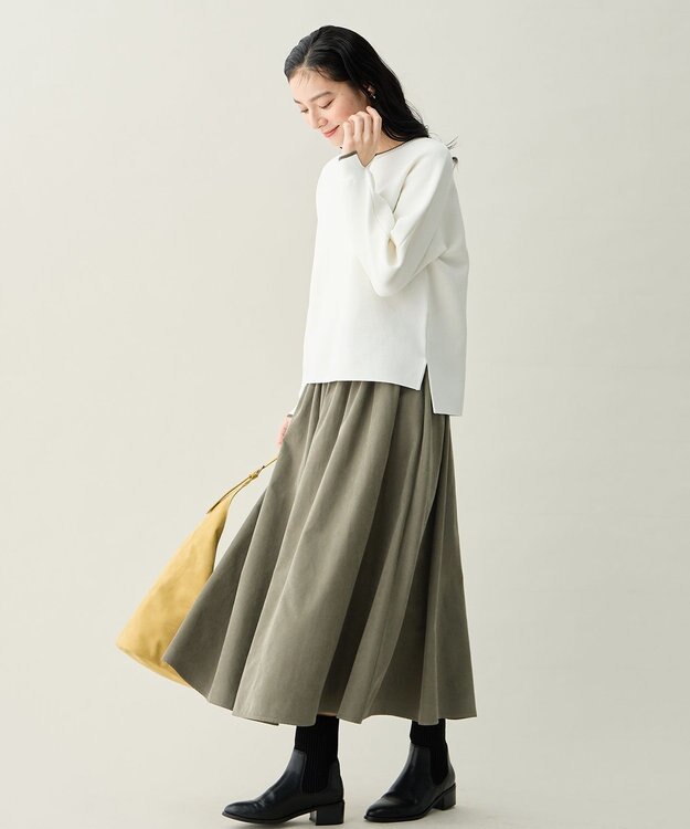 ANY L 【2SET】バイカラーニット×スエードスカートセット エクリュ×カーキ