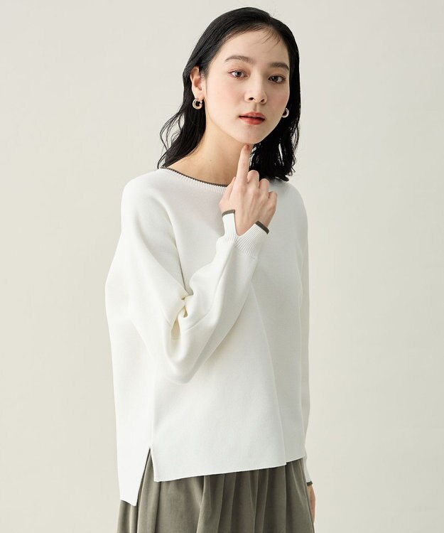 ANY L 【2SET】バイカラーニット×スエードスカートセット エクリュ×カーキ