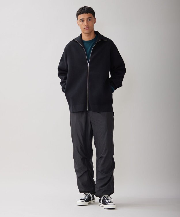 UNFILO MENS 【男女兼用/新色追加】スウェットライク ジップ タートルネックニット [24年秋冬商品] ブラック