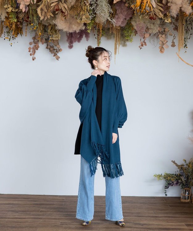 Tiaclasse 【洗える】ストール風カーディガン ターコイズ