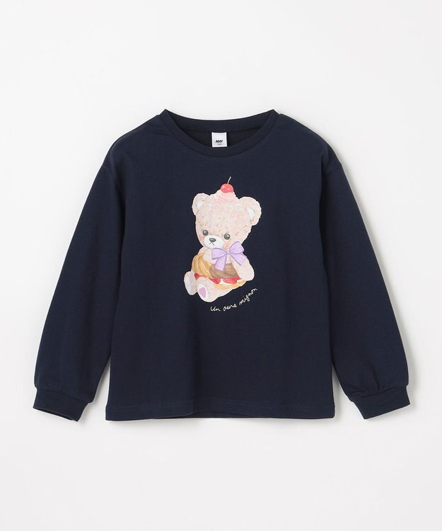 ANY KIDS アニマルモチーフ長袖Tシャツ ネイビー×くま