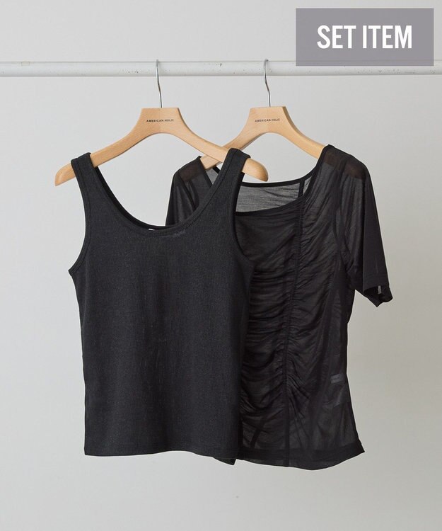 AMERICAN HOLIC 【2点SET】アシメシアーT＋ラメインナー Black