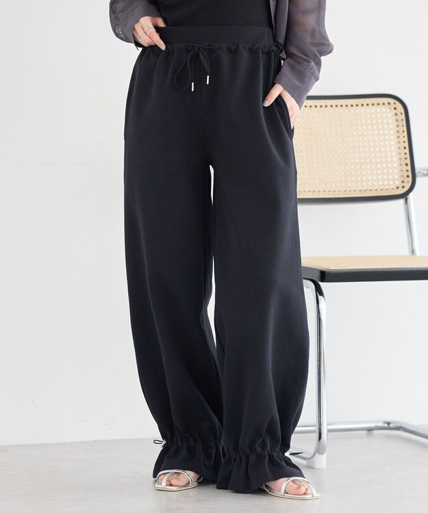 earth music&ecology 裾ドロストスウェットパンツ Black