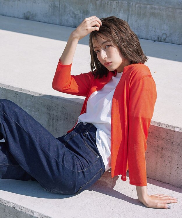 Tiaclasse L 【小倉優子さん着用・UVケア・接触冷感】ショートトッパーカーディガン オレンジ